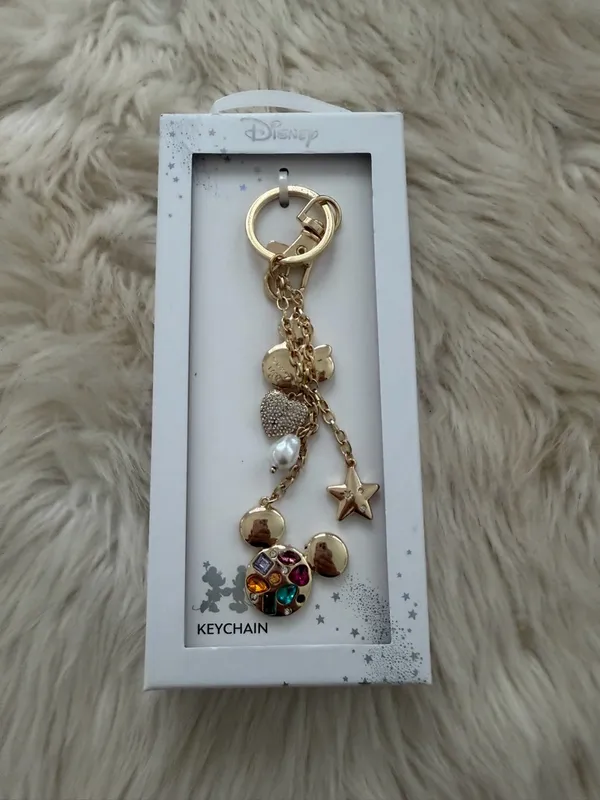 Disney Gold-tone Mickey Charm Keychain with Multicolor Gems and Star - Image 2