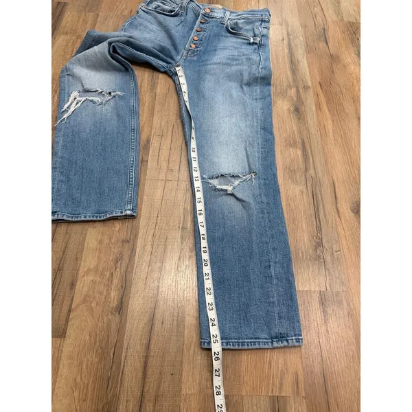 MOTHER The Pixie Tomcat Crop‎ Jeans 28 Distressed Button Fly Straight Denim - Image 10