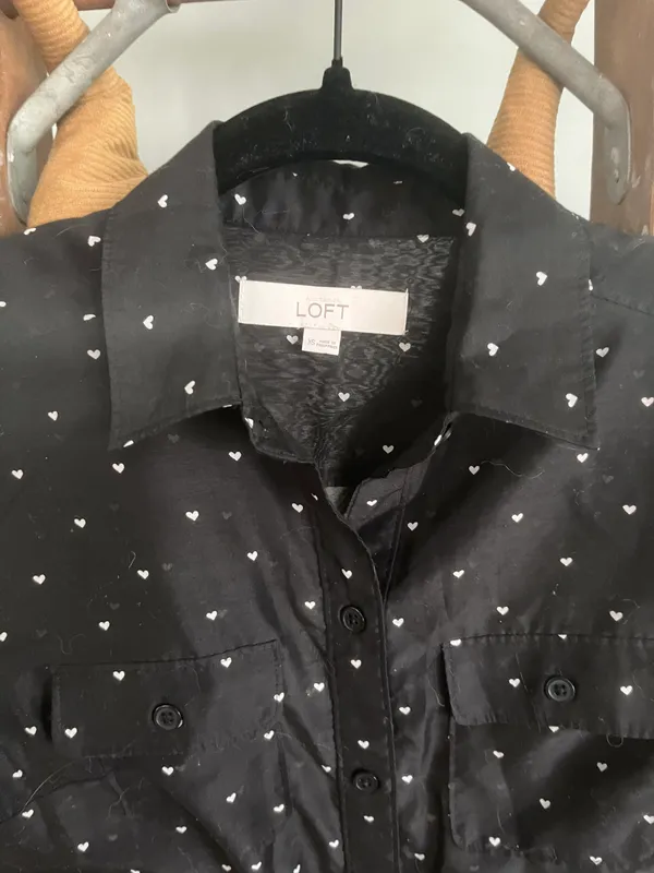 Loft Size XS Black With White Hearts Long Sleeve Shirt - Image 2