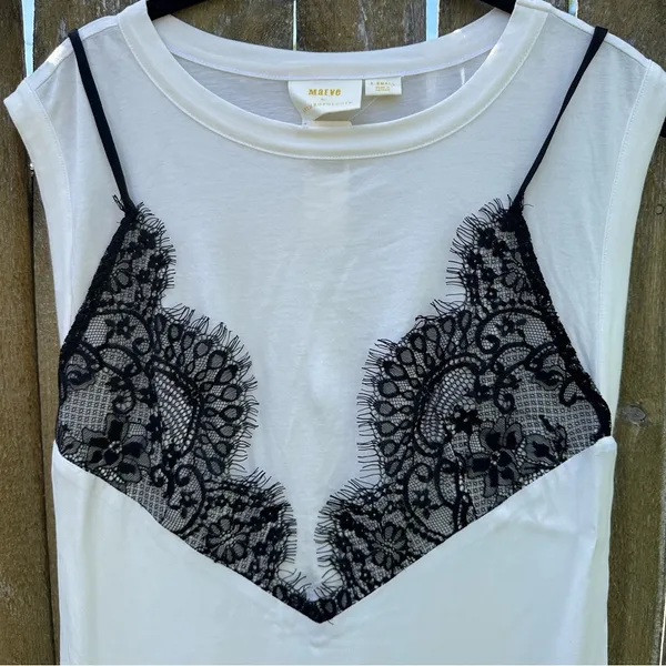 NWT Anthropologie Maeve Lace T-Shirt Dress Black White XS - Image 3