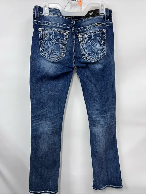 Miss Me Women's Dark Blue sequin Embroidered pockets mid rise Bootcut Jeans 31 - Image 13