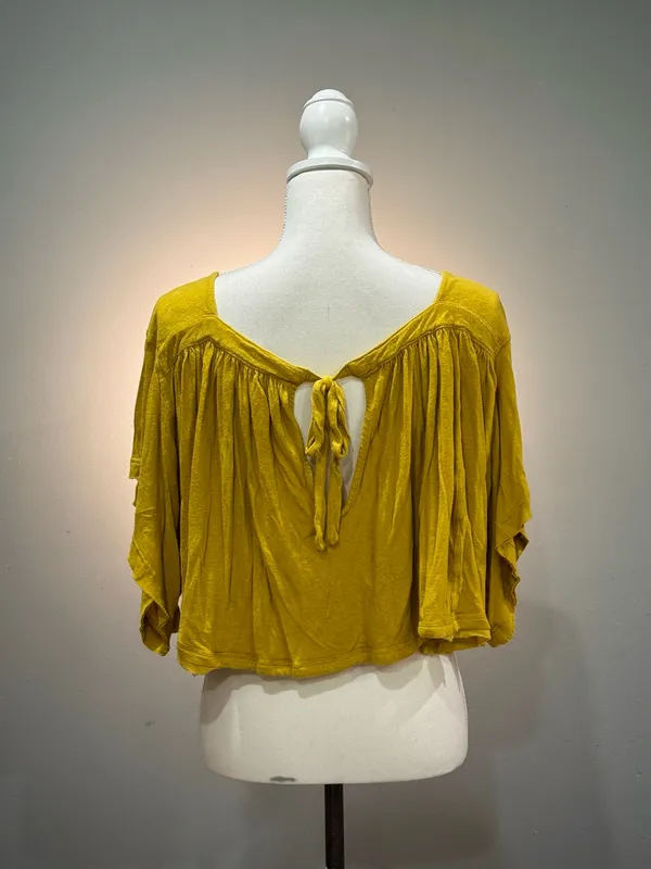 Gold Free People Wide Fit Linen Blend Blouse Size M EUC - Image 2