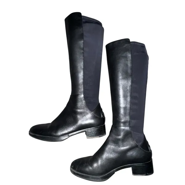Tory Burch Womens 9.5 Caitlin Riding Boots Knee High Leather Black Logo‎ Pull On - Image 7