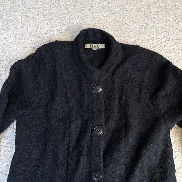 Women's FLAX Size Small Black‎ Button Cardigan Jacket Blazer - Image 3