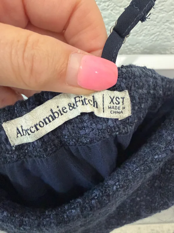Abercrombie & Fitch Navy Tweed Mini Dress XS Tall Adjustable Straps - Image 3