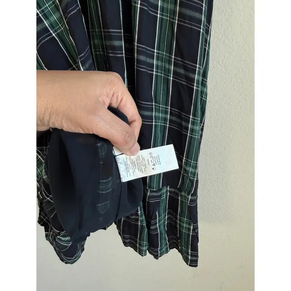 Loft Dress Women's 12 Blue Green Plaid‎ Shift Belted Short Sleeve Pleated Lined - Image 10