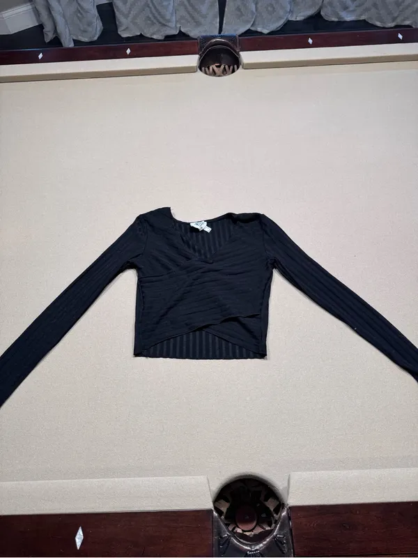 Princess Polly Black Ribbed Abigail Wrap Crop top - Image 2
