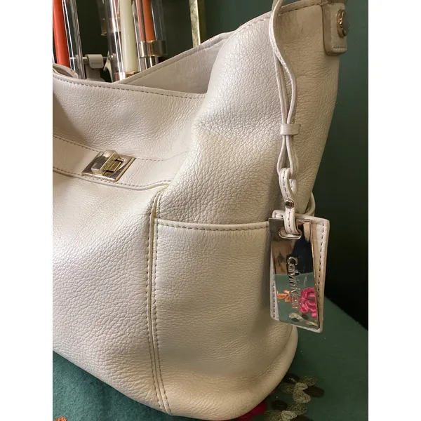 Calvin Klein White Pebbled Faux Leather with Scarf and‎ Charm - Image 2
