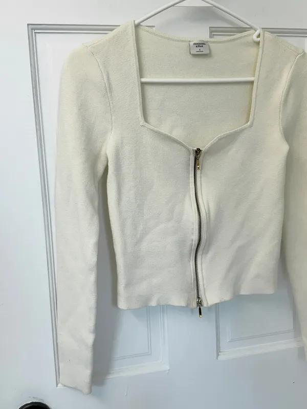 Abercrombie & Fitch White Zip Up Long Sleeve Shirt - Image 5