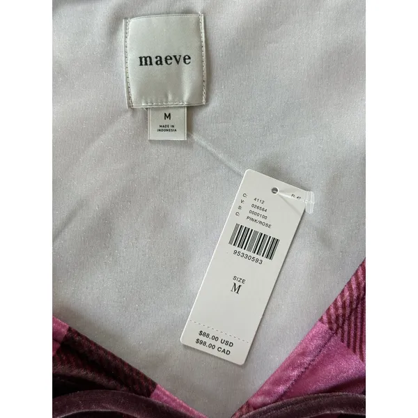 NEW Anthropologie Maeve Velvet Babydoll Plaid Top Pink Purple‎ Size Medium NWT - Image 4