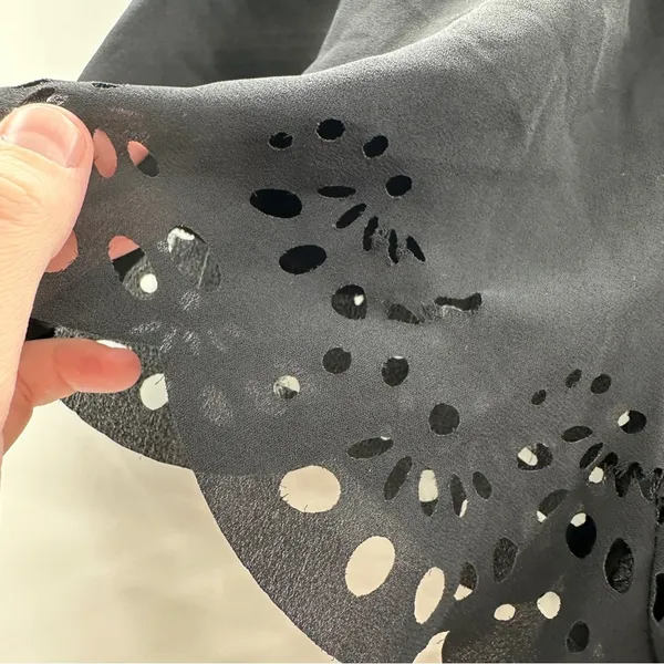 Brandy Melville Black Floral Laser Cut‎ Eyelet High Rise Drawstring Shorts OS - Image 8