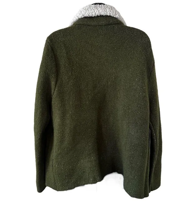 Zara Knit Olive Green Scherling Oversized Coat - Image 9