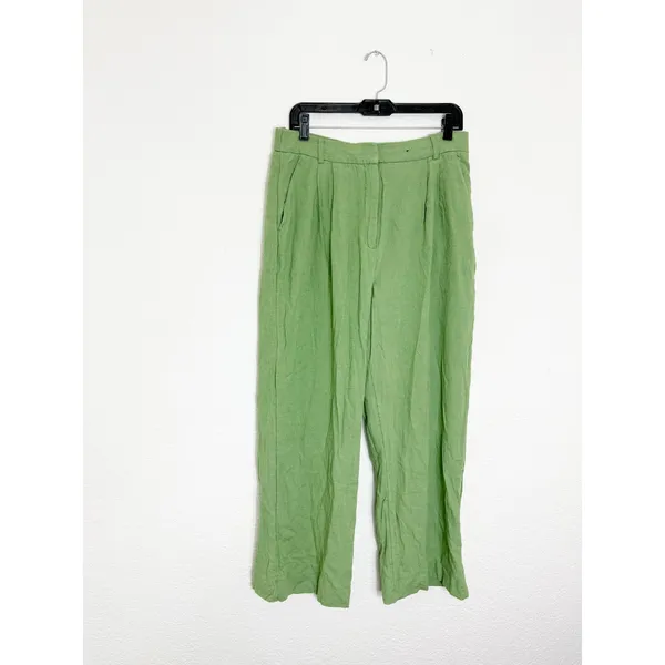 Abercrombie & Fitch Sloane Co-ord Linen Blend Wide Leg Trouser Size 12/31 Green - Image 3