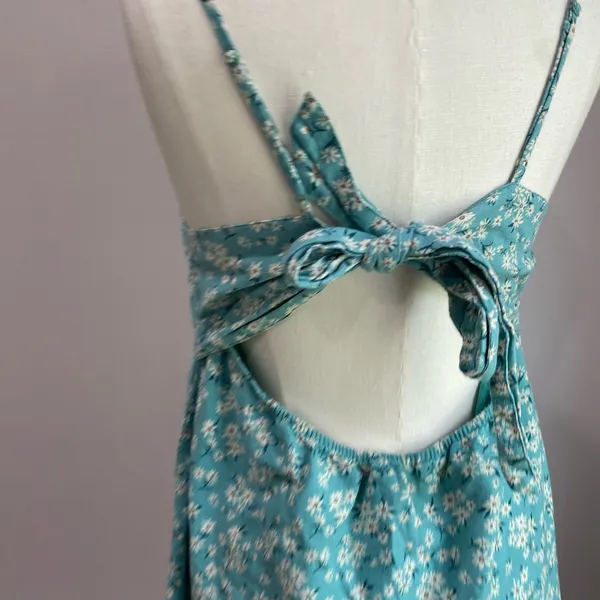 American Eagle Blue Floral Tie Back Mini Dress Size L Square‎ Neck Sundress - Image 5