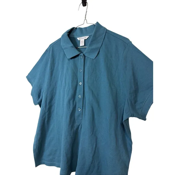 Athleta Pique Short Sleeve Polo Women 1X‎ Teal Blue Button Neck Athletic Top - Image 6