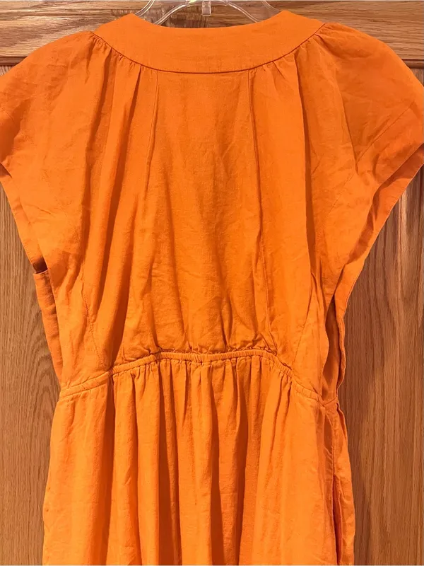 Reneé Flutter-Sleeve Linen Button-Front Midi Dress Pockets Orange Size Medium - Image 13