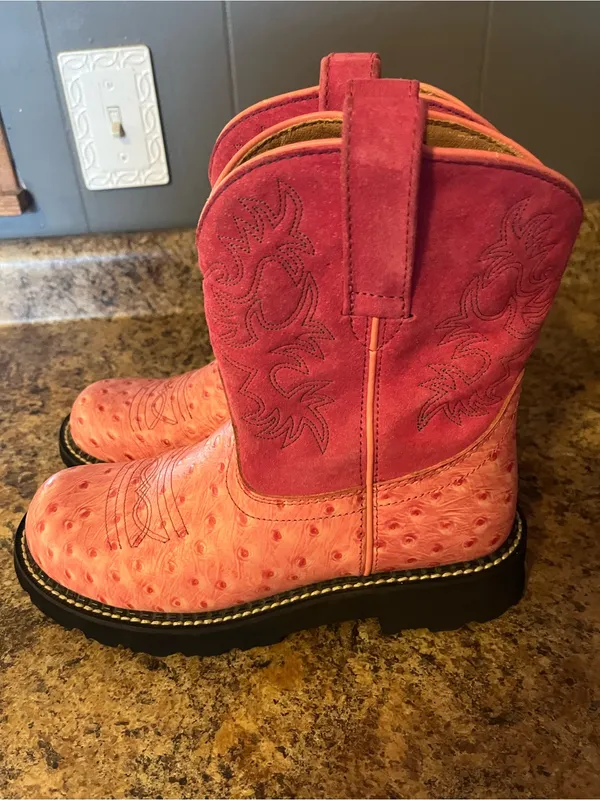 Ariat Pink Ostrich-Texture Western Heeled Boots - Image 2