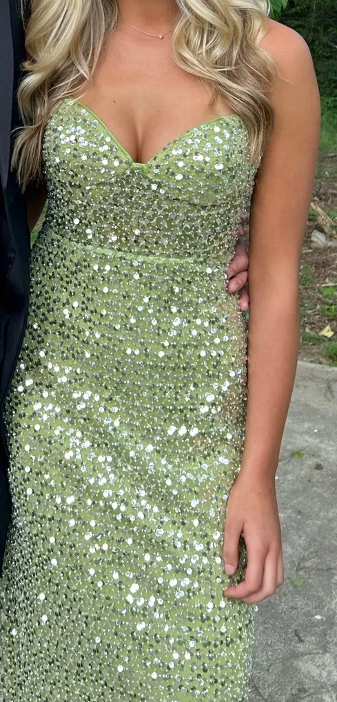 Mac Duggal Green Embellished Bustier Column Gown - Image 4