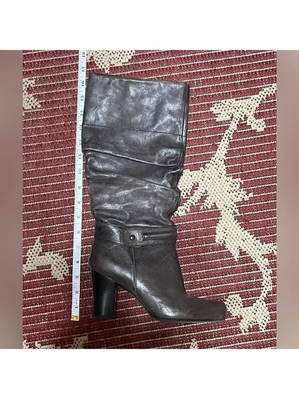 Biviel Brown Leather Slouchy Heeled Boots Size 6.5 / 37 - Image 4