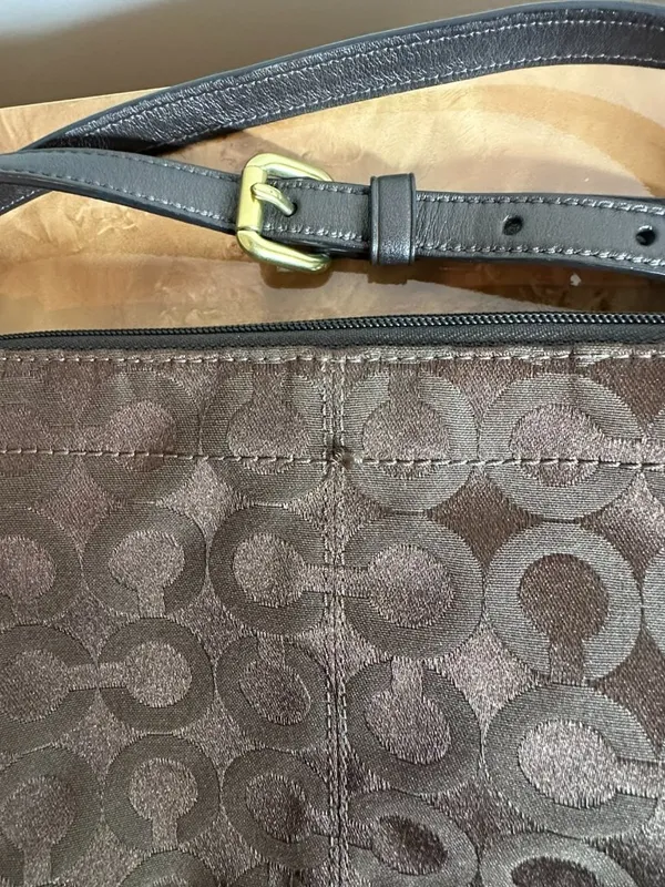 Coach Signature Sateen File Crossbody Bag Brown Black Style 43107 - Image 5