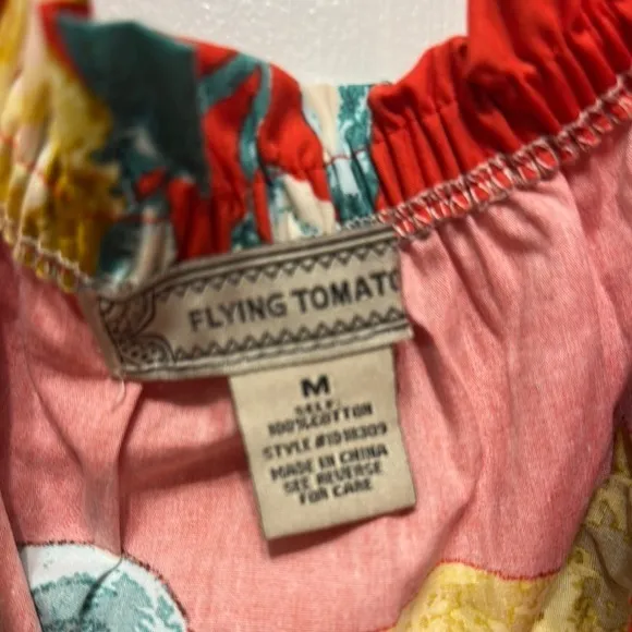 Flying Tomato Red Lemon Print Off Shoulder‎ Cotton Midi Dress - Image 4