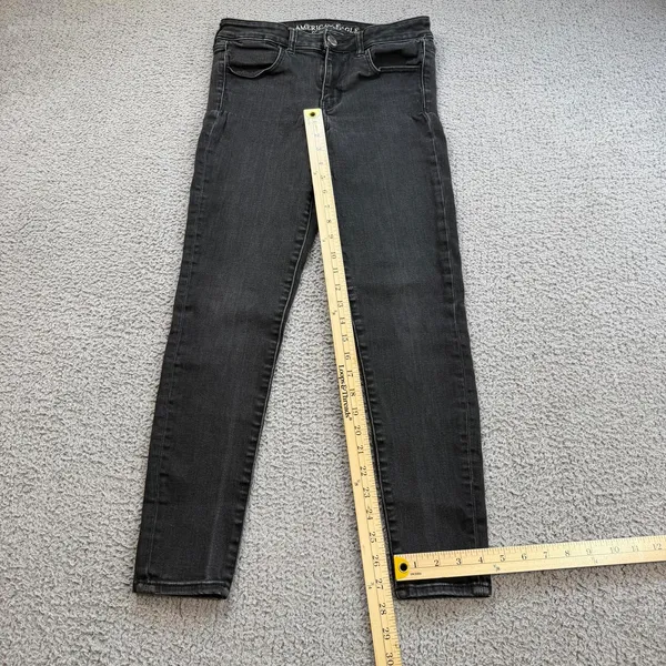American Eagle Black Skinny Jeans Womens 8 Stretch Jegging Faded Wash High Rise - Image 4