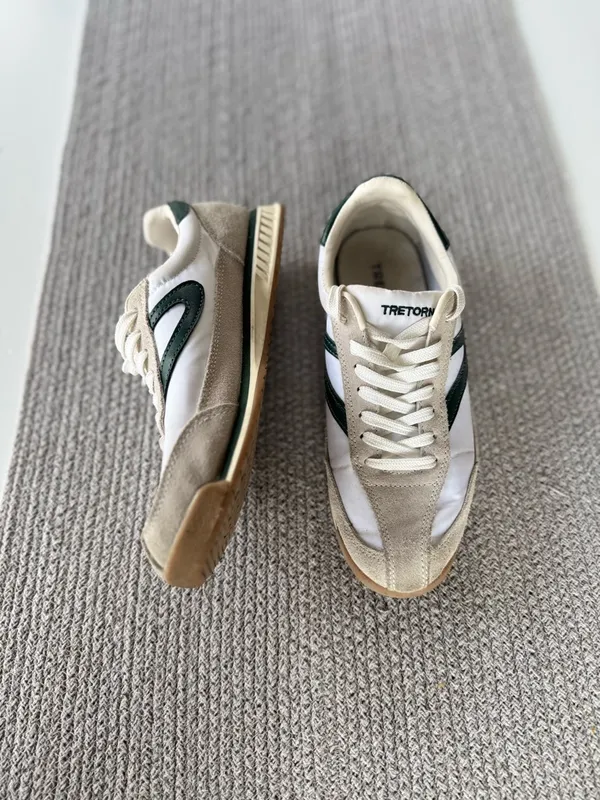 Vintage 90s Tretorn Rawlings Green and White Suede Leather Sneakers Size 7 - Image 8
