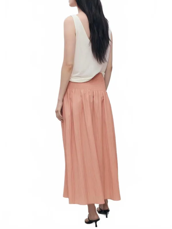 Mango Gathered Midi-Skirt with Panels NWT Pastel Pink Large - Image 2