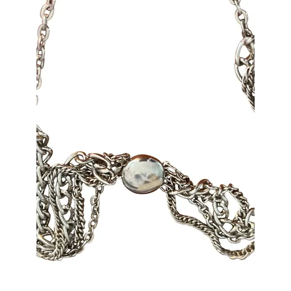 Vintage Silver Tone Multi Chain Locket Necklace Antique Portraits Layered Estate - Image 5