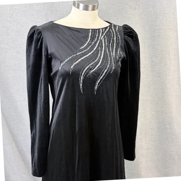 Vintage Barad & Co Black Silver Embellishment Long Sleeve Gown by Tom Bezduda S‎ - Image 7