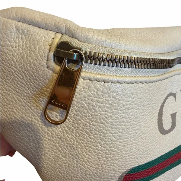 Authentic Gucci Print Leather Belt Bag White Logo Web Stripe Crossbody - Image 7