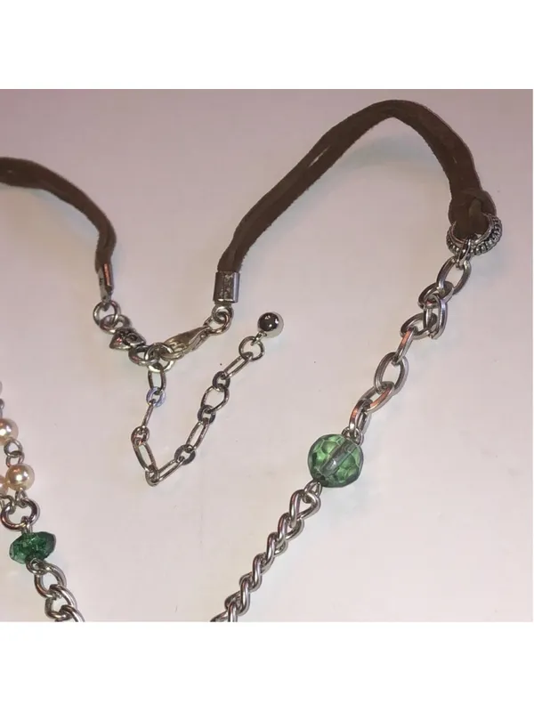 American Eagle AE Boho Brown Silver Tone Beaded Heart Pendant Necklace - Image 4