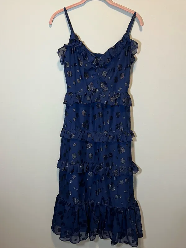 MICHAEL Michael‎ Kors Women’s Navy Long Tiered Maxi Dress XS NWT Ruffle - Image 3