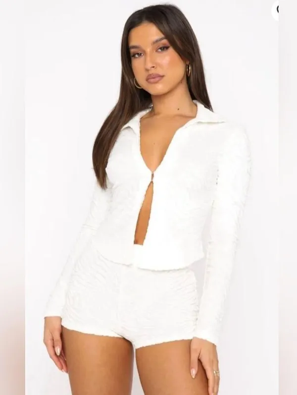 NEW White Fox Long Sleeve Cozy Terry Loungewear top White Small NWT - Image 2