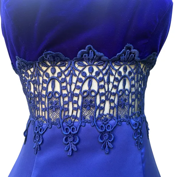VTG ZumZum Prom Dress Gown 3/4 Blue Velvet Unconventional Lace Formal‎ Glam 90s - Image 9