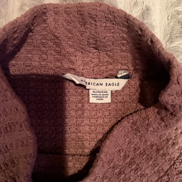 American Eagle Women XL Waffle Knit Mock Neck Top Mauve Long Sleeve Relaxed Fit - Image 3