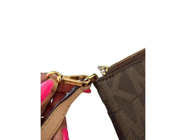 MICHAEL KORS Brown Logo Saffiano Leather Wristlet Zip Clutch Bag - Image 2