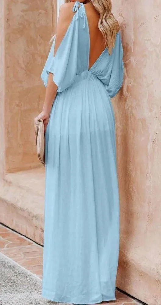 NEW DEEP SELF Light Blue V Neck Short Sleeve Maxi Dress M - Image 4