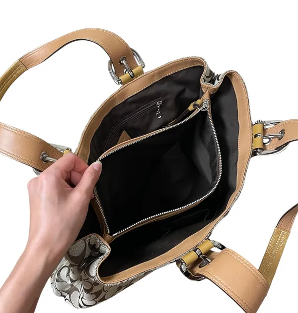 Vintage Y2K Coach Signature Tan Brown Canvas Patent Leather Tote Shoulder Bag - Image 8