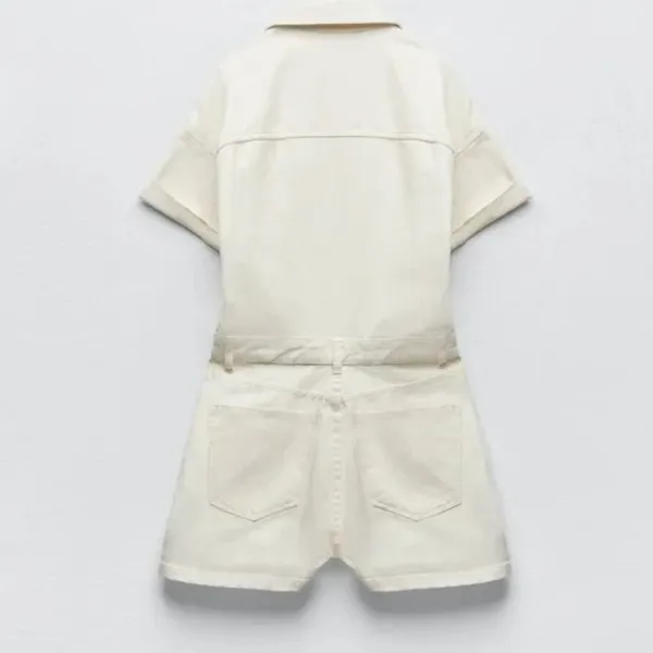 NWT ZARA DENIM TRF SHIMMERY PLAYSUIT Oyster White Medium Bloggers Fave - Image 6