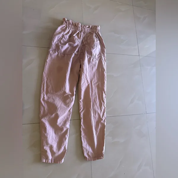 Zara Women's Baggy Rustic Paperbag Lightweight Pants Dusty Pink Button Fly Sz 2 - Image 6