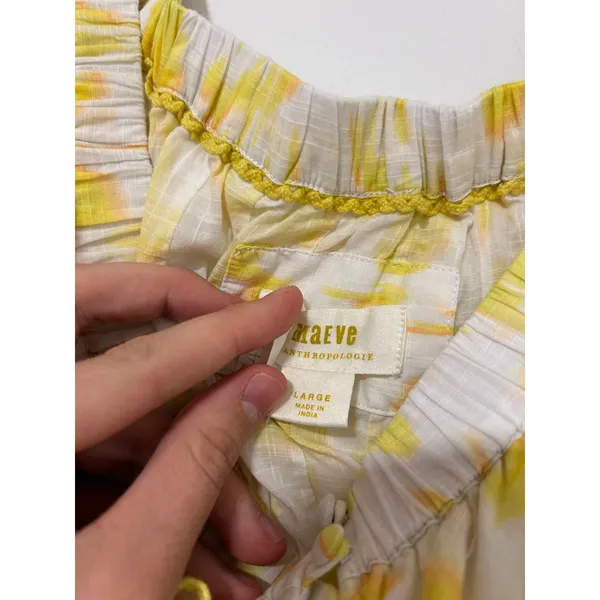 Maeve‎ Anthropologie Yellow Off-The Shoulder Ruffled Swing Puff Blouse Large - Image 7