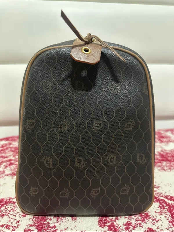 Christian Dion PVC Brown Monogram Travel Duffle Bag with Leather Trim - Image 4
