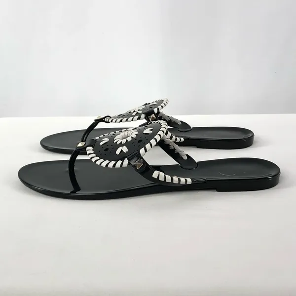 Jack Rogers Georgica Jelly Plastic Flip Flop‎ Sandal in Black White Size 10 - Image 7