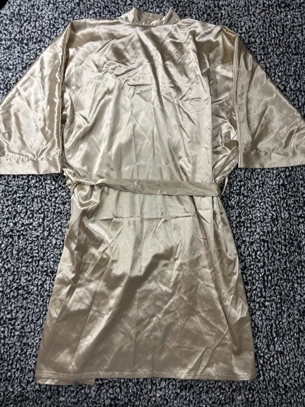 Luxury Gold Silky Satin minimalist getting ready robe with Waist Tie Size L - Image 5
