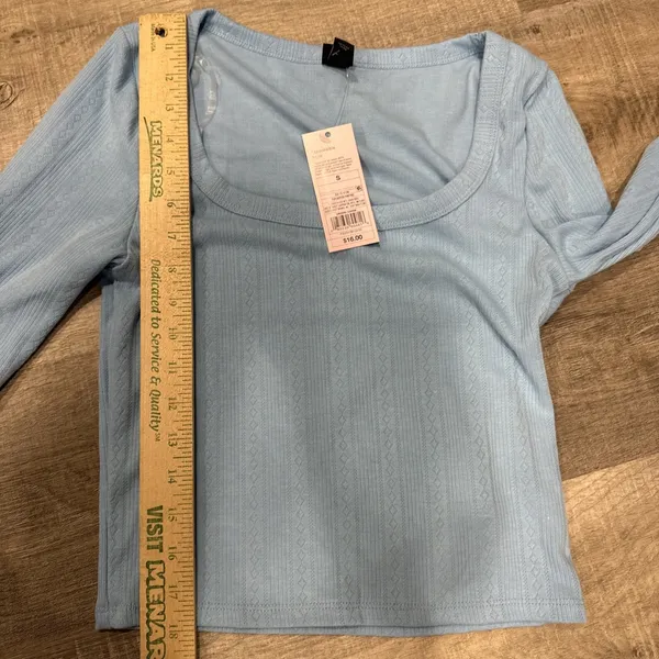 Wild Fable Women Small Trendy Square Neck Blue Long Sleeve Pointelle Shirt New - Image 8