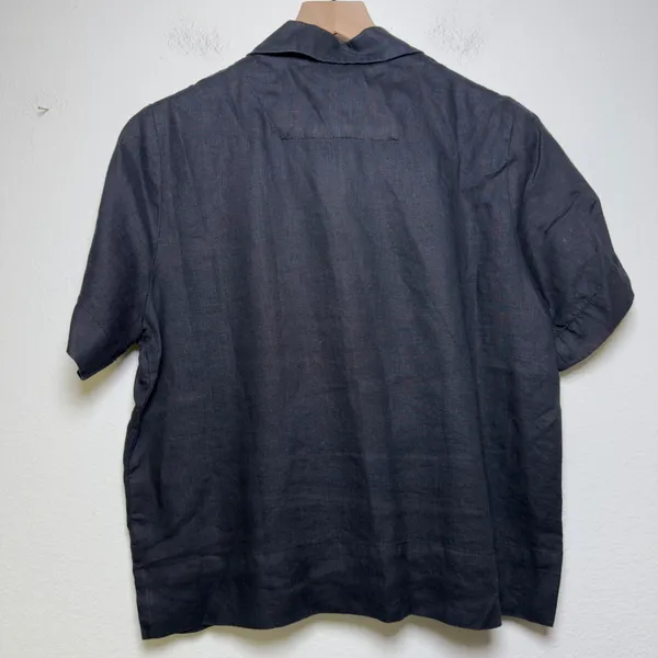 Quince Women 100% Linen Button Front Shirt Small Charcoal Short Sleeve Lagenlook - Image 7