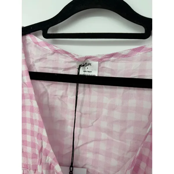 Revolve x VDM The Label Jemma Crop Tie Front Cover Up Pink Gingham Sz S - Image 5