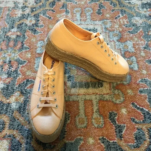 SUPERGA Orange Apricot Peach Linen Platform Rafia Sneakers Shoes EU 38 or US 7.5 - Image 2