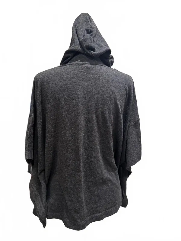 Aerie Medium Charcoal Gray Hooded Poncho Sweater - Image 2